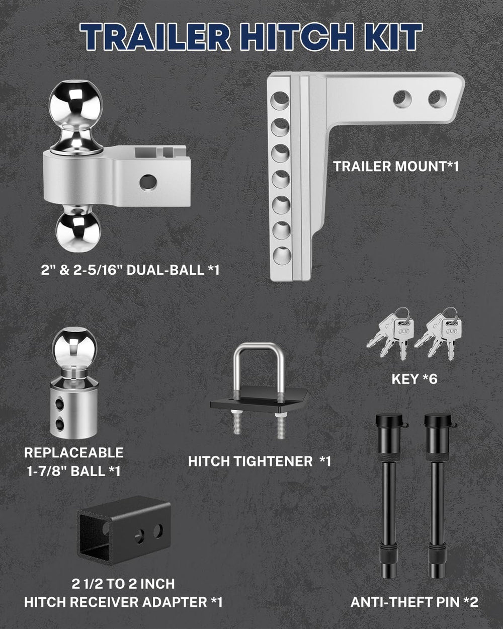 Kohree 6" Adjustable Trailer Hitch for 2" & 2.5" Receiver,...
