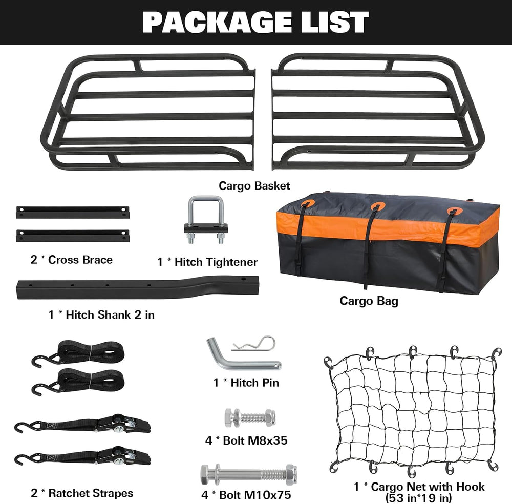 WEIZE 53" x 19" Hitch Mount Cargo Carrier Basket 500LB Capacity wit...