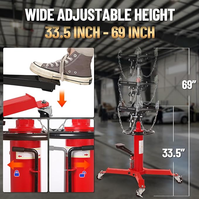 Dual Plunger Hydraulic Transmission Jack 1322lbs Capacity, 33.5"-69&quot...