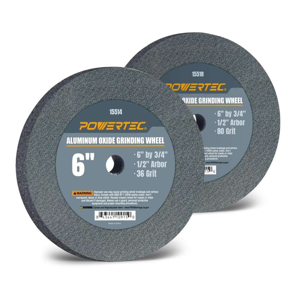 POWERTEC Bench Grinder Wheel 6 Inch 36 & 80 Grit, Aluminum Oxide Grinding...