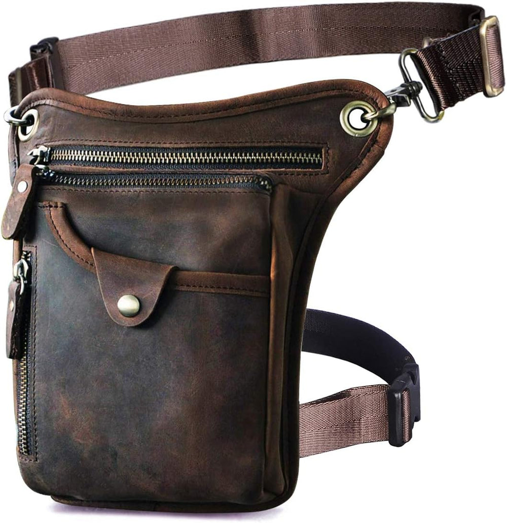 Le'aokuu Mens Genuine Leather Outdoor Sporting Hicking Waist Hip Pack Mes...