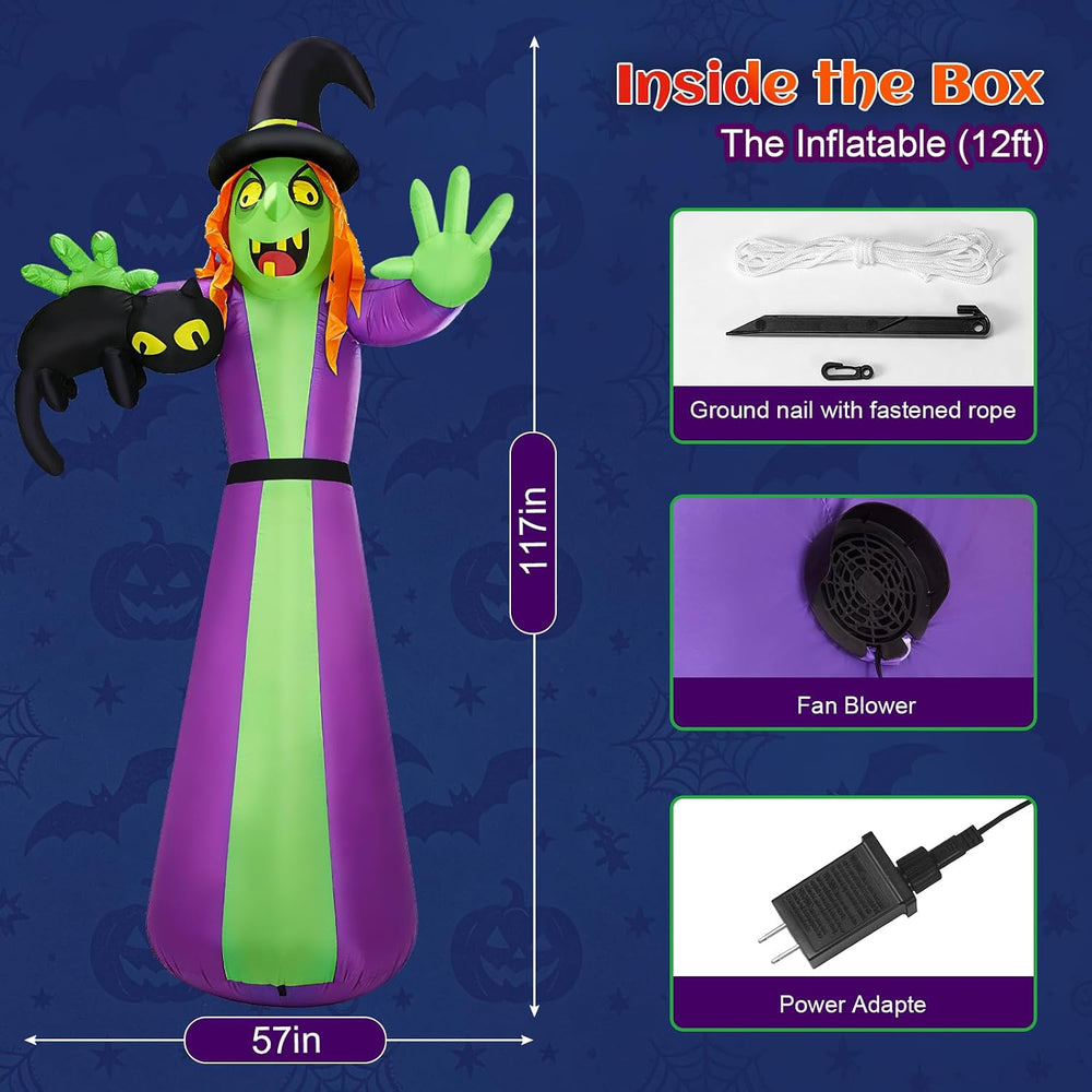 12 FT Giant Halloween Inflatables Witch Outdoor Decoration-Huge Blow Up Spook...