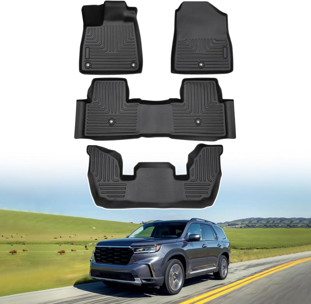 Powerty Floor Mats for 2023 2024 2025 Honda Pilot Accessories All Weather Floor