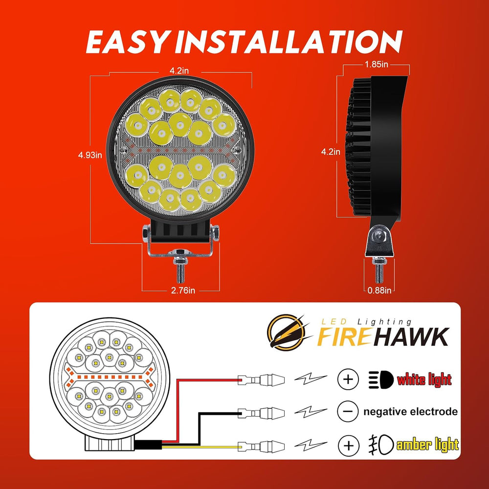 Firehawk LED Light Pods Bar 4 Inch 30000LM 60W Round Spot Flood Amber White D...