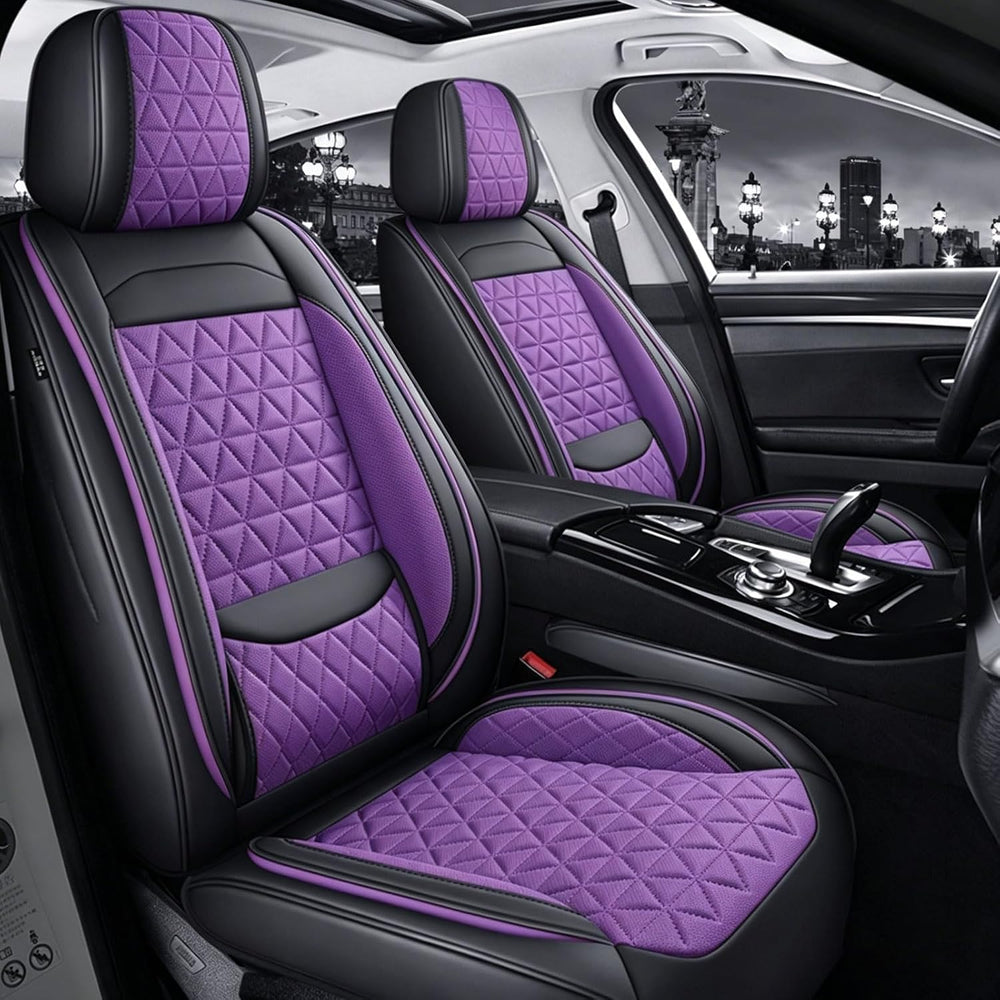 Pruple Leather Car Seat Covers Full Set Women Luxury Non-Slip Seat Covers