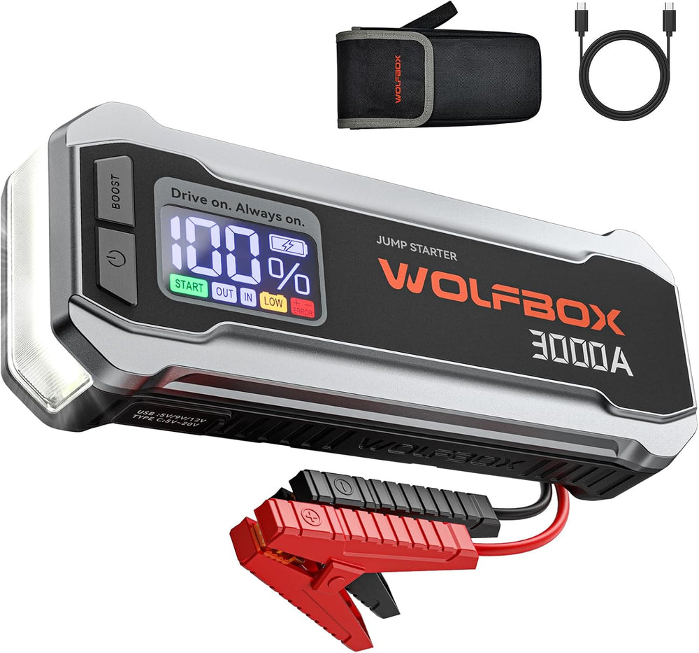 WOLFBOX 3000A Jump Starter, 12V Car Battery Jump Starter, 65W Quick Charge