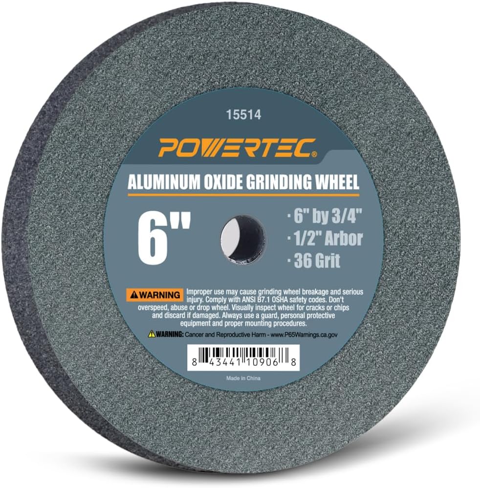 POWERTEC Bench Grinder Wheel 6 Inch, 36 & 100 Grit, Aluminum Oxide Grindi...