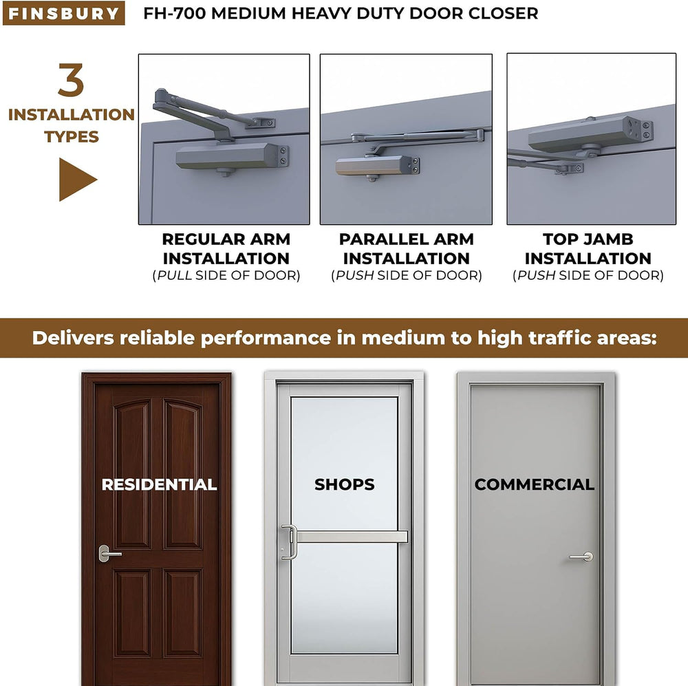 Finsbury Medium Heavy Duty Door Closer – Grade 1 Commercial, Adjustable Sprin...
