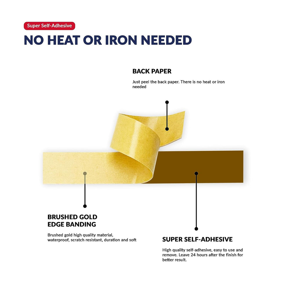 Brushed Gold PVC 5/8 inch x 50 ft Edge Banding Peel Stick Tape Adhesive Metal...