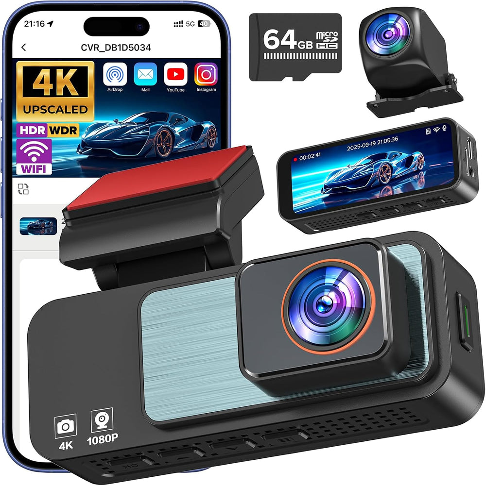 Dash Cam Front and Rear, 4K Dash Camera for Daily Driving, Day and Night