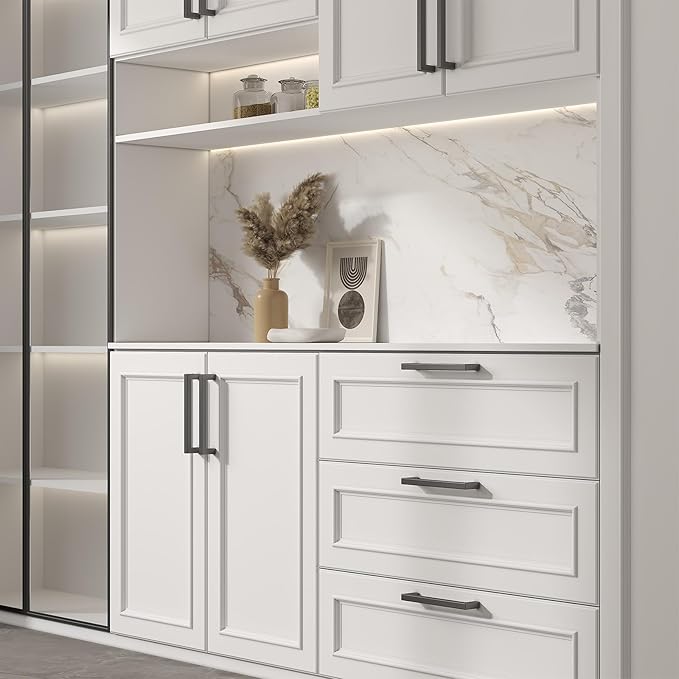 Matte Black Kitchen Pulls Bathroom Cabinet Drawer Closet Flat Square Bar Pull...