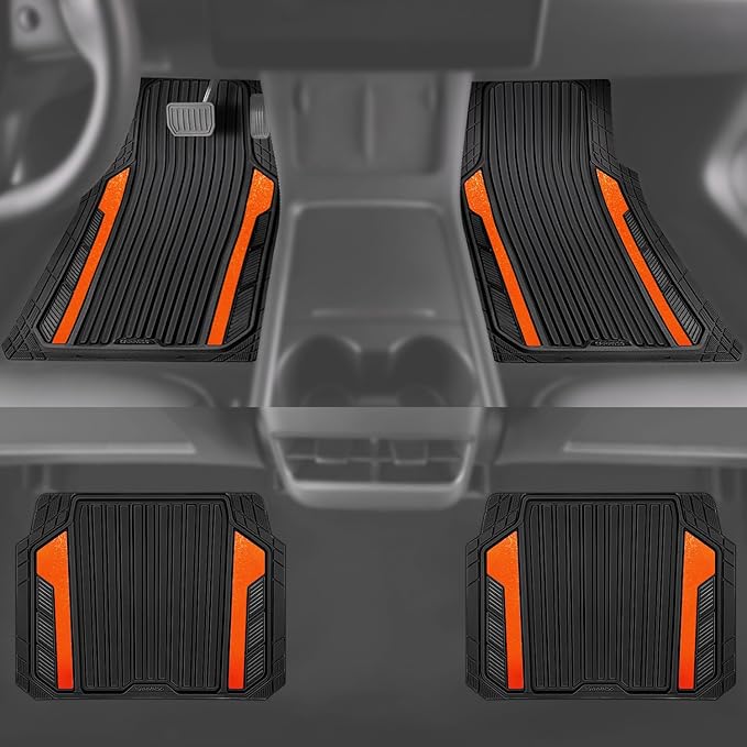 CAR PASS Heavy Duty Rubber Car Mats Metallic, Aluminum Film All Weather Floor...
