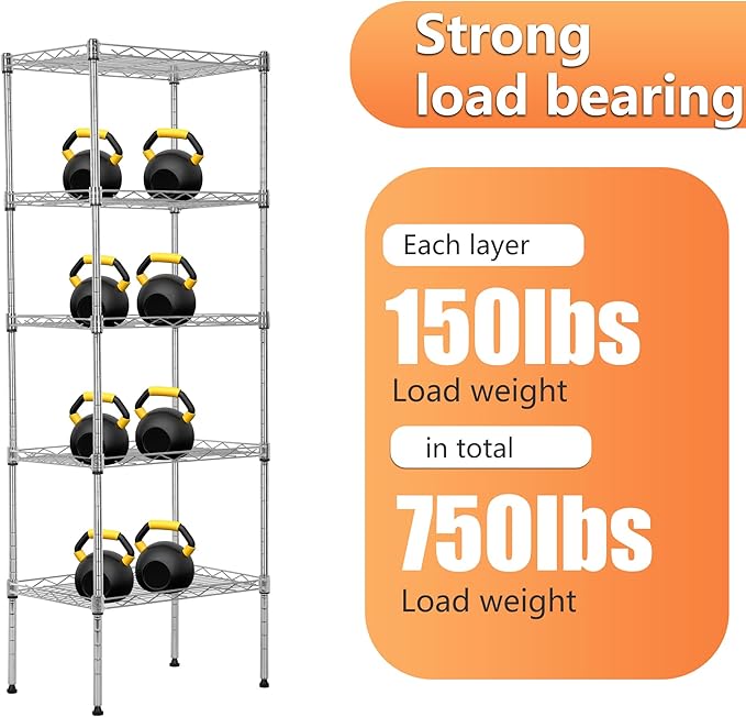 BestOffice 5 Tier Garage Shelving Heavy Duty Metal Shelves 17”D x 12”W x 48”H