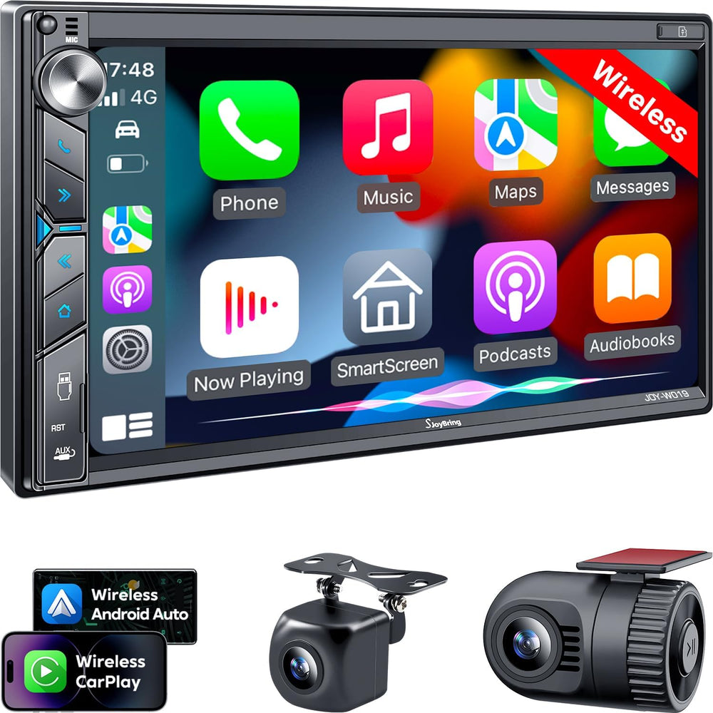 Upgrade Wireless Double Din Car Stereo with Apple Carplay, Android Auto, Dash...