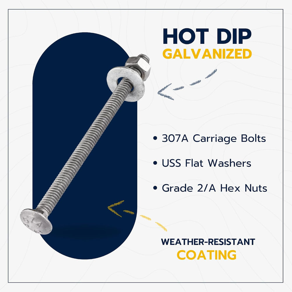 5/16" x 3-1/2" (50 Pack) Galvanized Carriage Bolt Kit Grade 307A In...