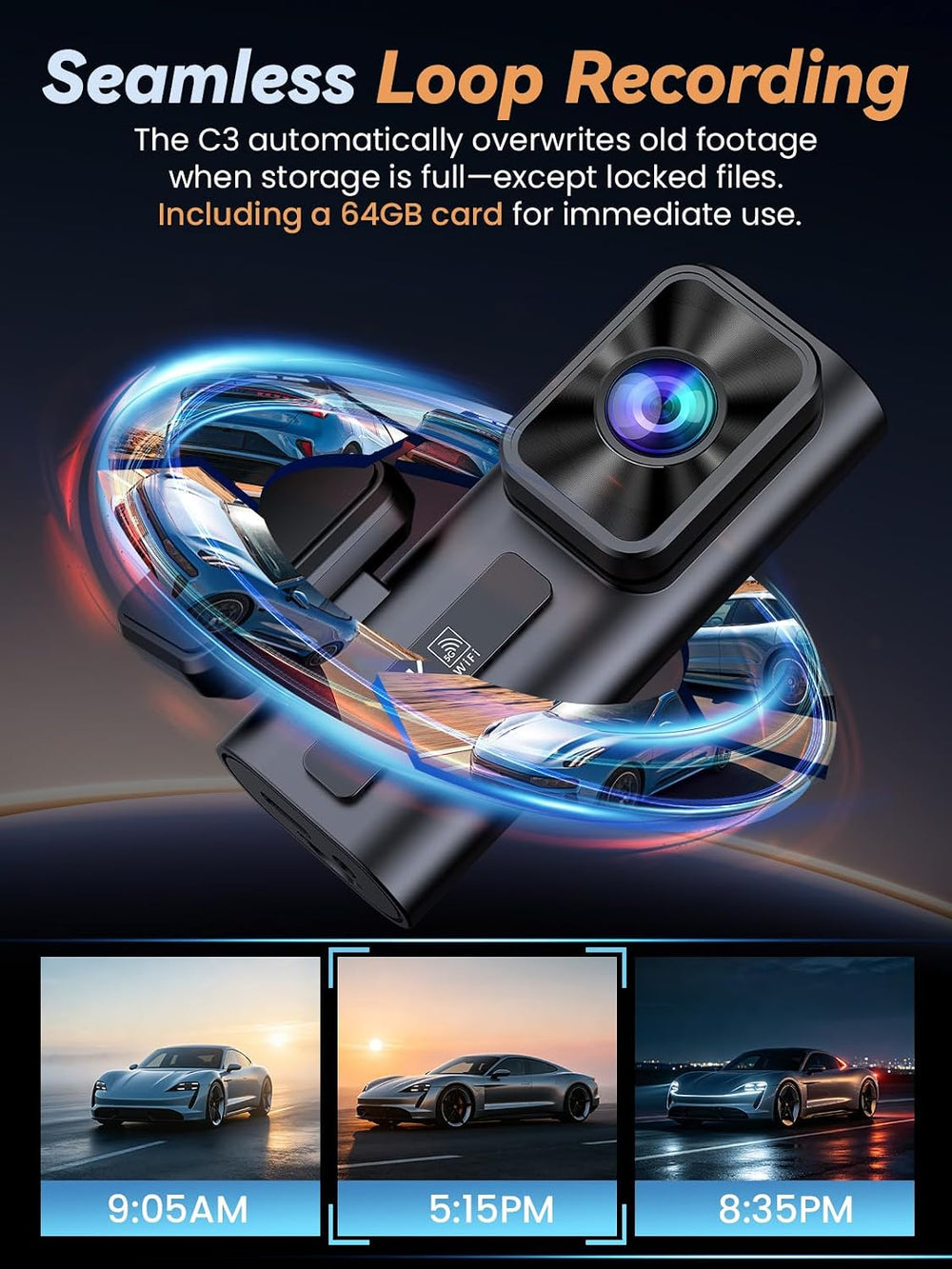 Dash Cam Front and Rear 4K+1080P, Dual Dashcam with 64GB Card