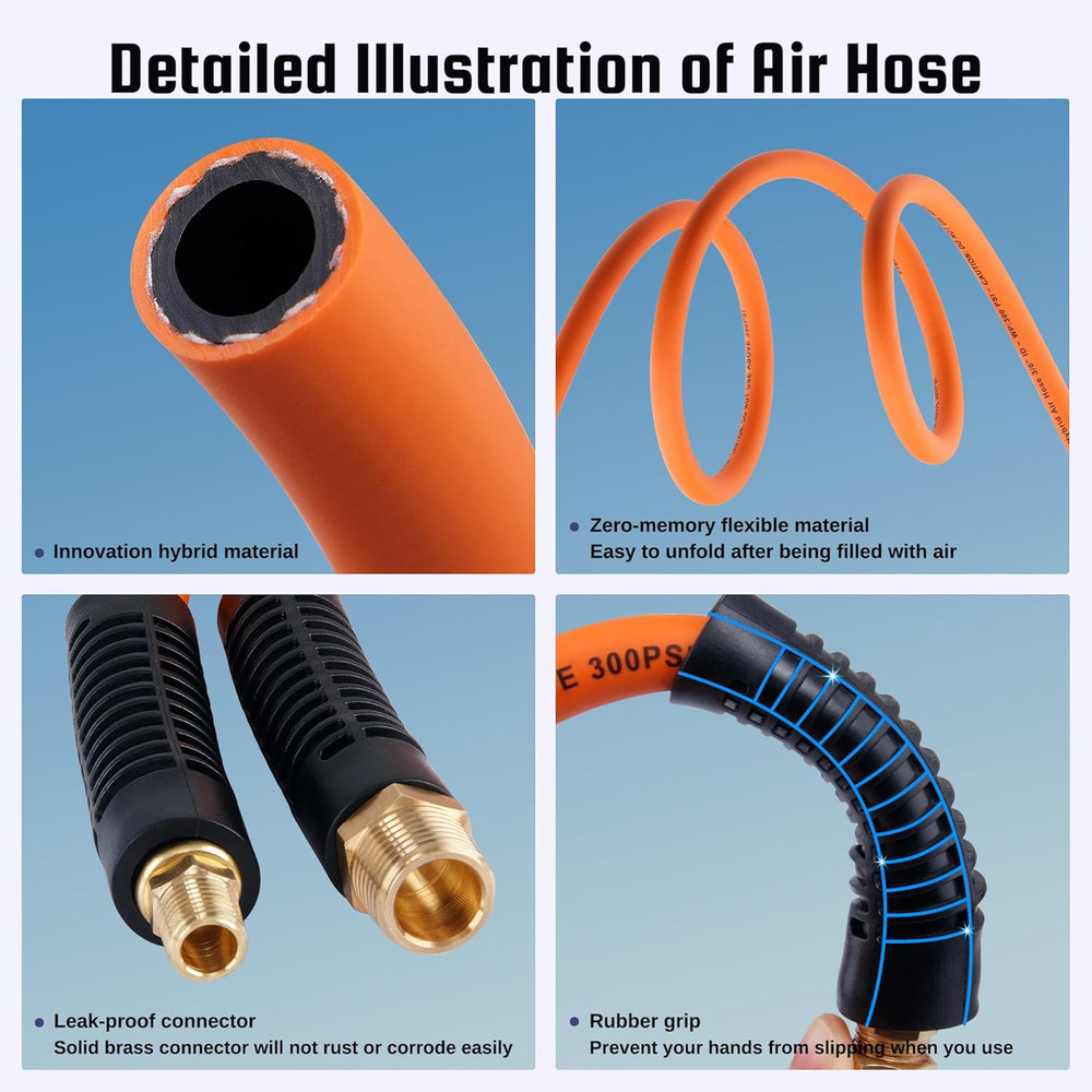 Truck Tire Inflator Kit, 3/8” x 50FT Hybrid Air Hose with 1/4" Chuck and...