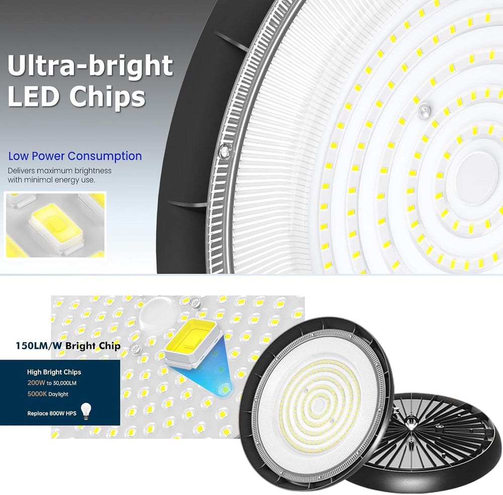 8Pack 200W UFO LED High Bay Light,30000lm 6000K Daylight 2000W Equivalent wit...