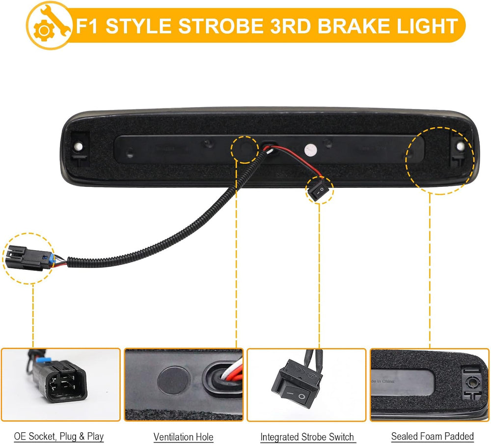 R&F Auto LED Smoked Third Brake Light with Seal Foam Gaskets Replacement ...
