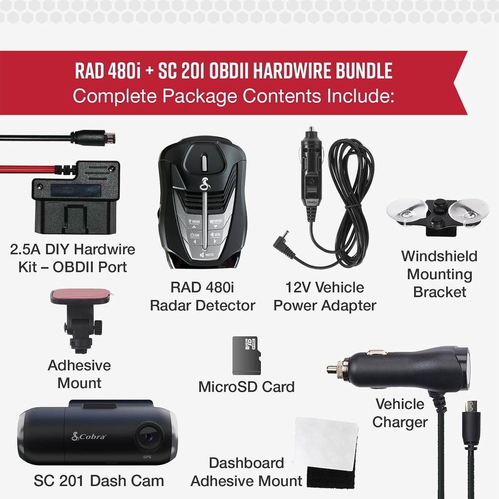 Cobra RAD 480i Radar Detector & SC 201 Smart Dash Cam Bundle