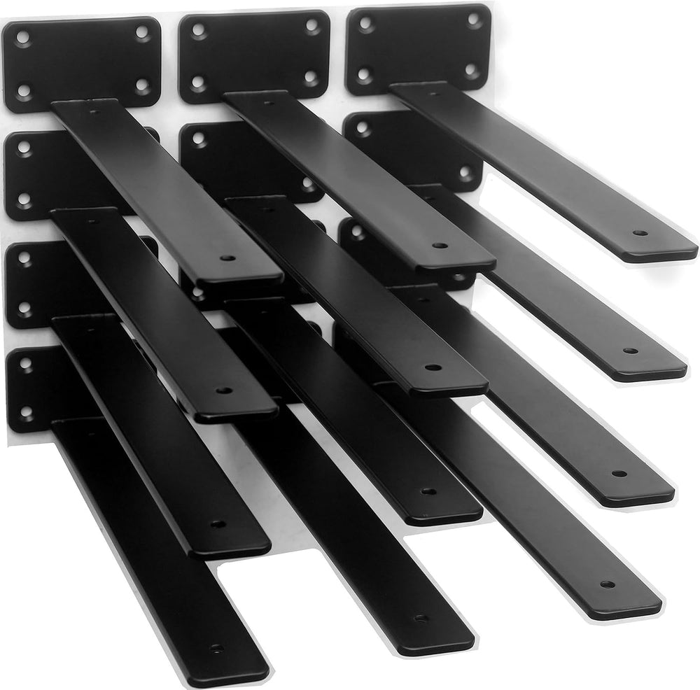 12 Pack - 16 inch Black Hidden L Shelf Bracket (1/5 Inch Thicked) Iron Floati...