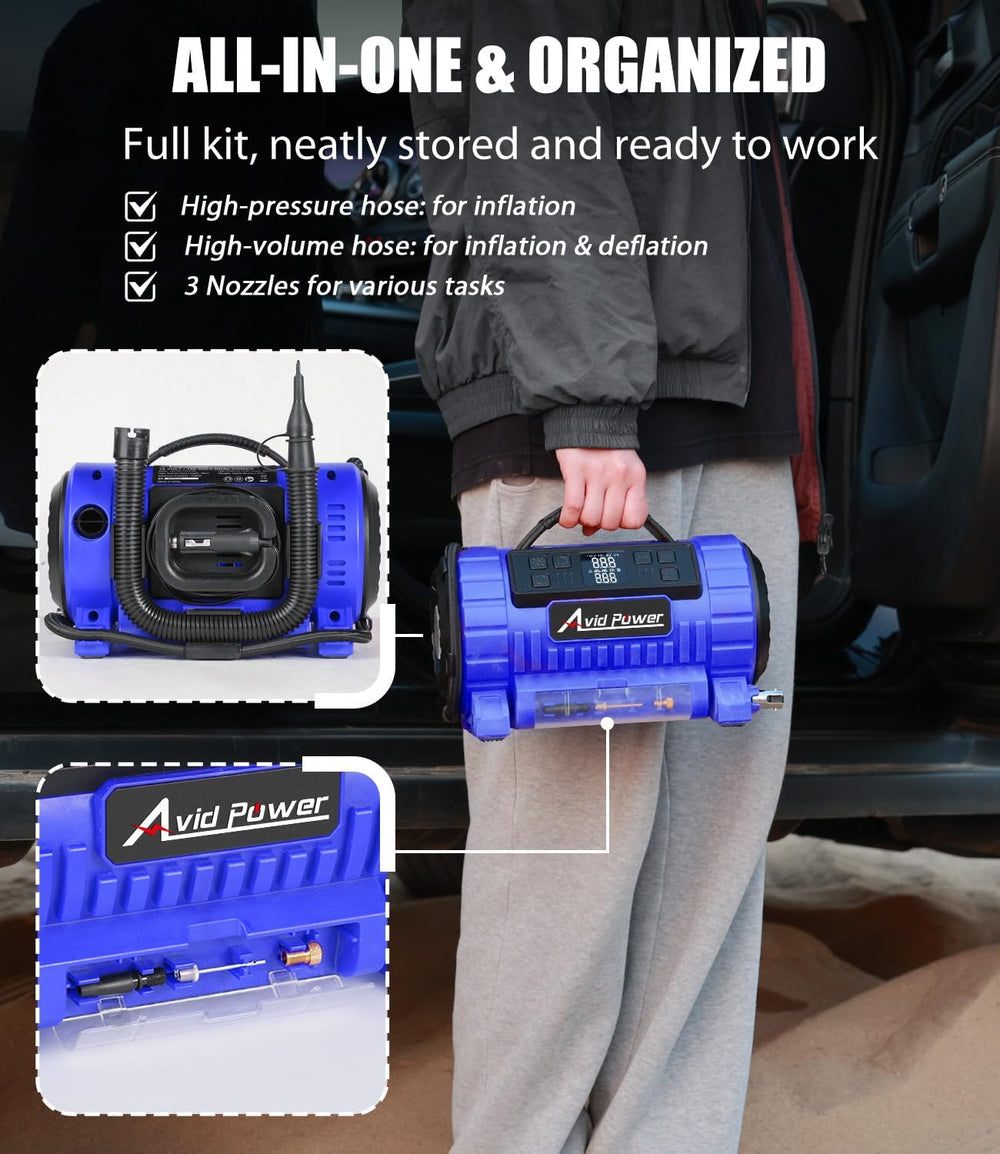 AVID POWER Portable Tire Inflator Air Compressor, 110V AC/12V DC Dual Power