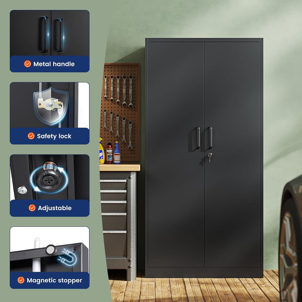 Yizosh Metal Storage Cabinet with Lock - 72" Garage Storage Cabinet with...