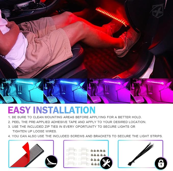 Xprite 8Pcs Car RGB LED Strip Lights, Exterior Underglow & Interior Bluet...