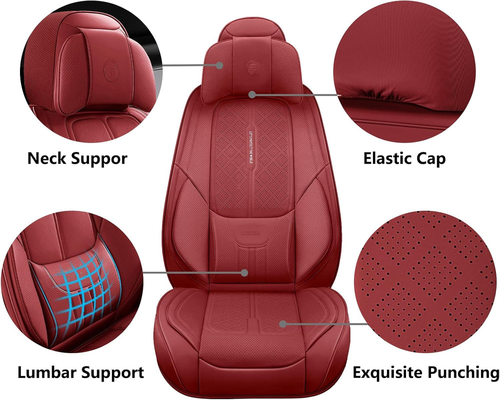 NS YOLO Universal Fit Premium Wine Red Leather 5-Seats Car Seat Covers