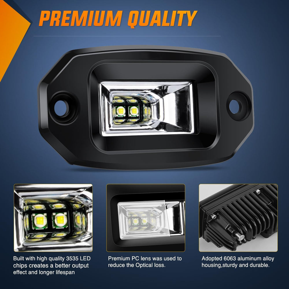 Nilight 2 PCS 20W Flush Mount LED Pods Flood Beam Work Light