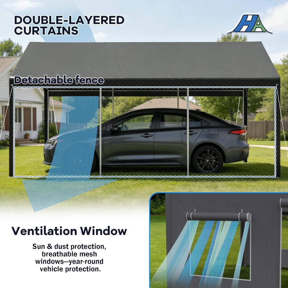12x20 Heavy Duty Carport Canopy, All-Weather Car Ports, Grey