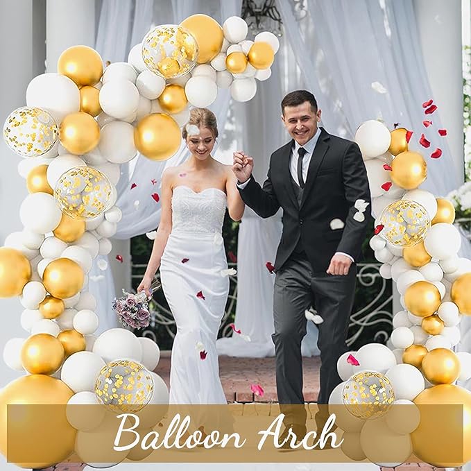 AerWo [Upgraded] Balloon Arch Kit 8.2ft+6ft, Gold Half Balloon Arch Stand wit...