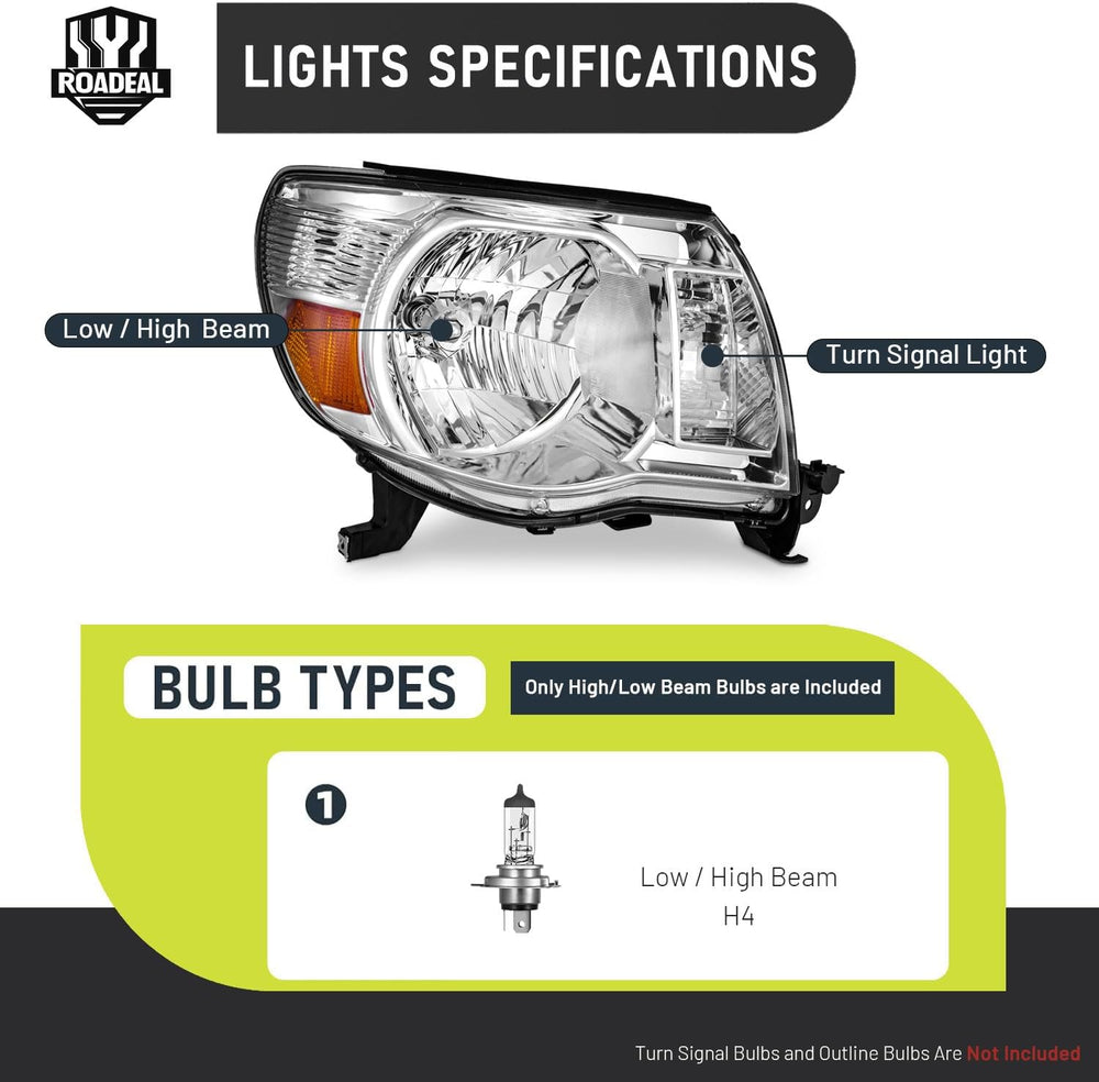 Headlights W/Bulbs for 2005 2006 2007 2008 2009 2010 2011 Toyota Tacoma Halog...
