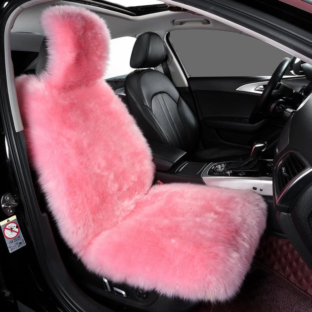 AOGELAN Fluffy Sheepskin Car Seat Cover Long Wool Front Seat Cover Pink