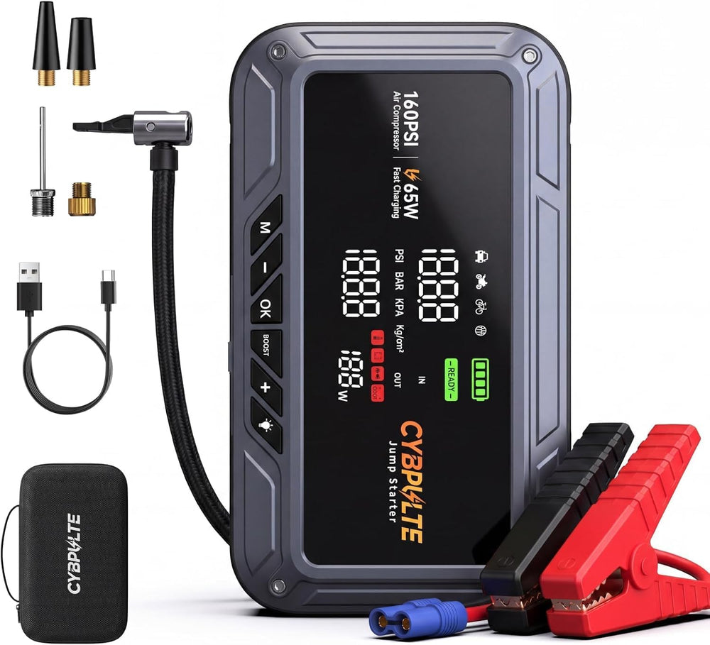 Jump Starter with Air Compressor 8000A 160 PSI,65W Charge