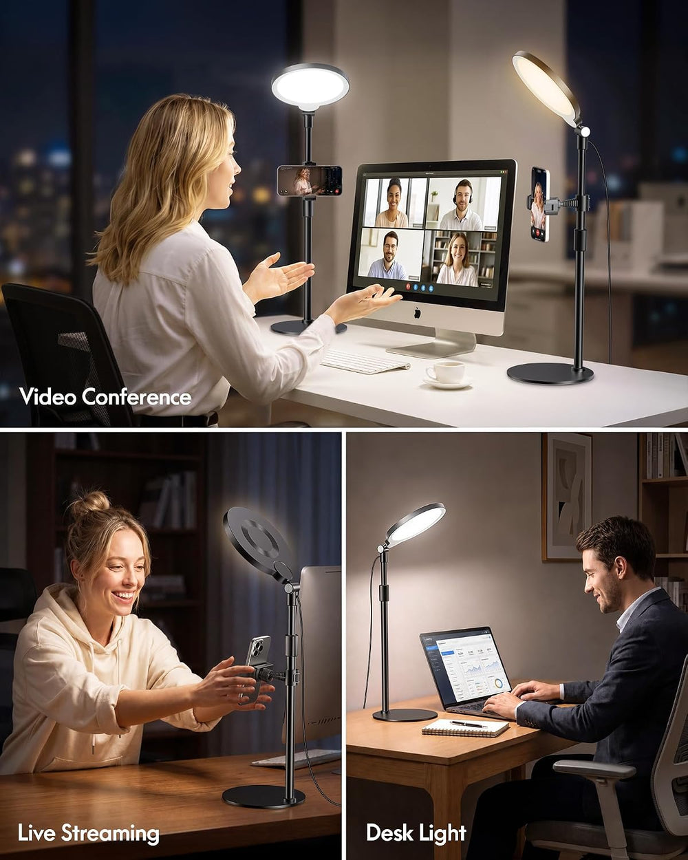Desk Ring Light with Stand for Computer, 30 Modes Video Conference Lighting