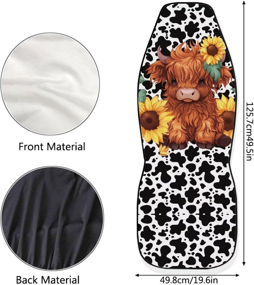 Cute Sunflower Highland Cow Front Seat Covers for Cars Bucket Seat Covers Bla...