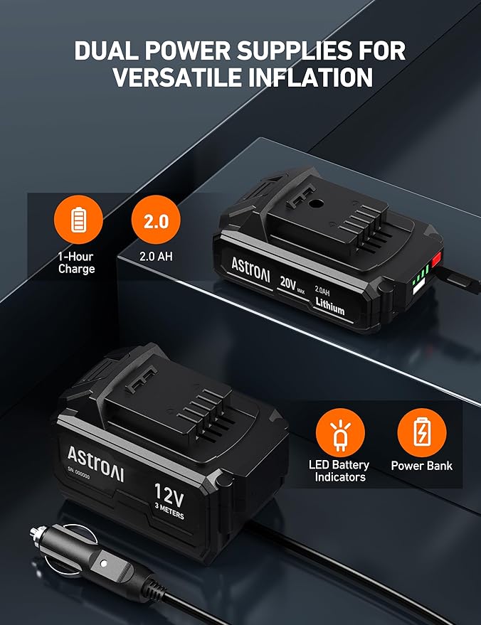 AstroAI C2 Cordless Tire Inflator Air Compressor 20V Rechargeable Battery