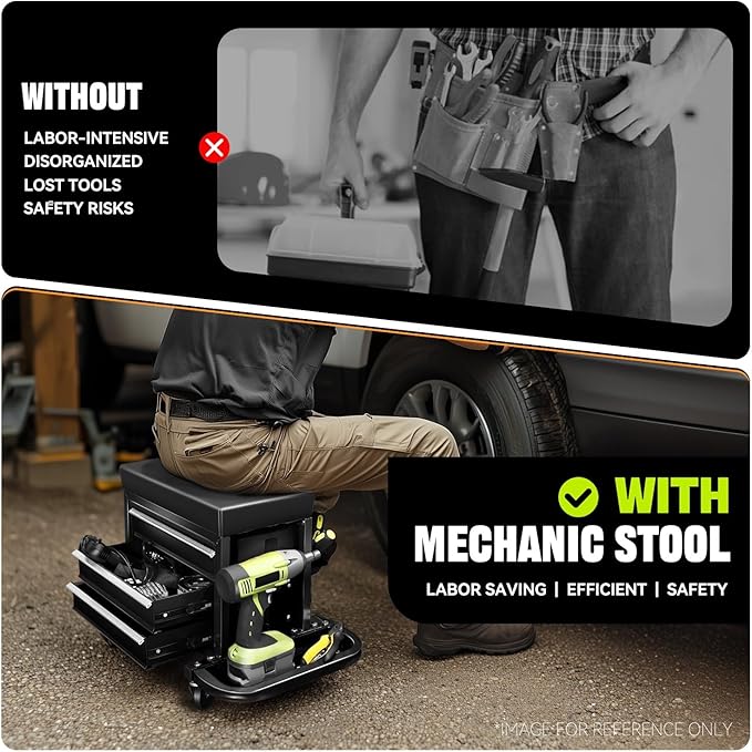 Auto Dynasty 3-Drawer Mechanic Rolling Seat, 350 LBS Capacity Roller Garage