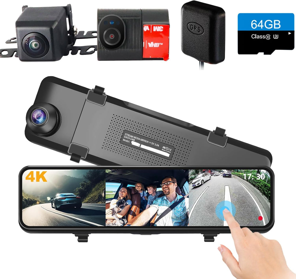 4K 3 Channel Mirror Dash Cam, 11" Triple Camera Rear View Mirror