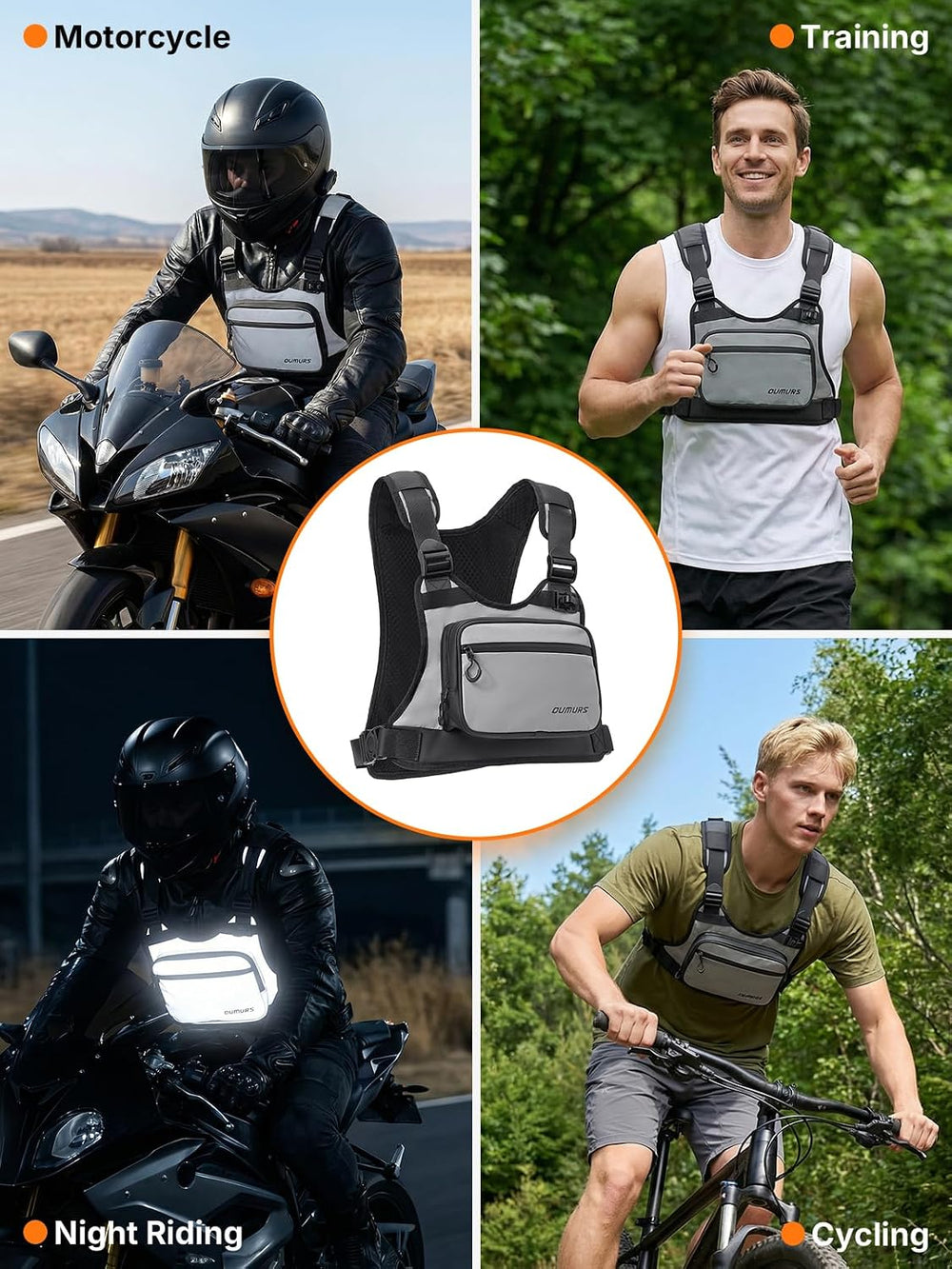 Oumurs Reflective Motorcycle Chest Bag with Quick-Release Buckle for Men &amp...