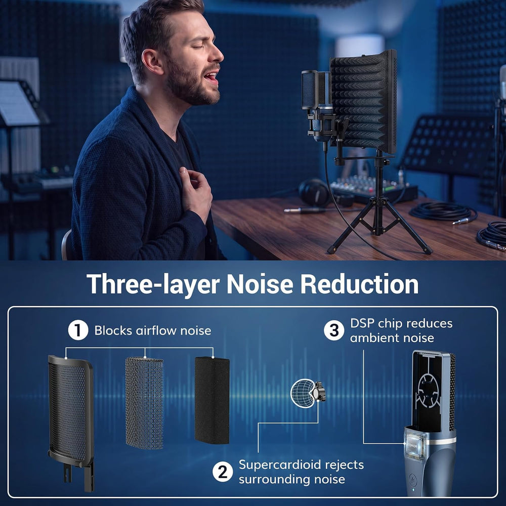 TONOR Studio Recording Microphone with Isolation Shield Set for Podcast