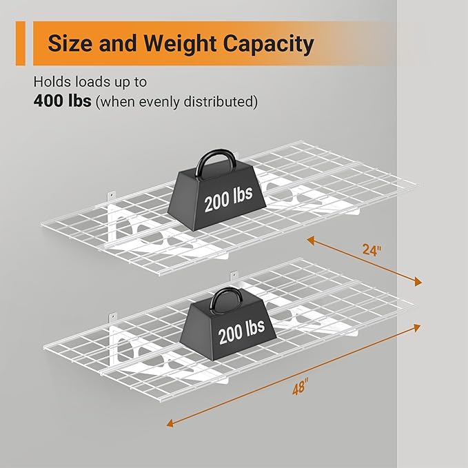 2x4 ft Garage Shelving, Pantry Storage, 400 lbs Total Load Capacity Wall (2-P...
