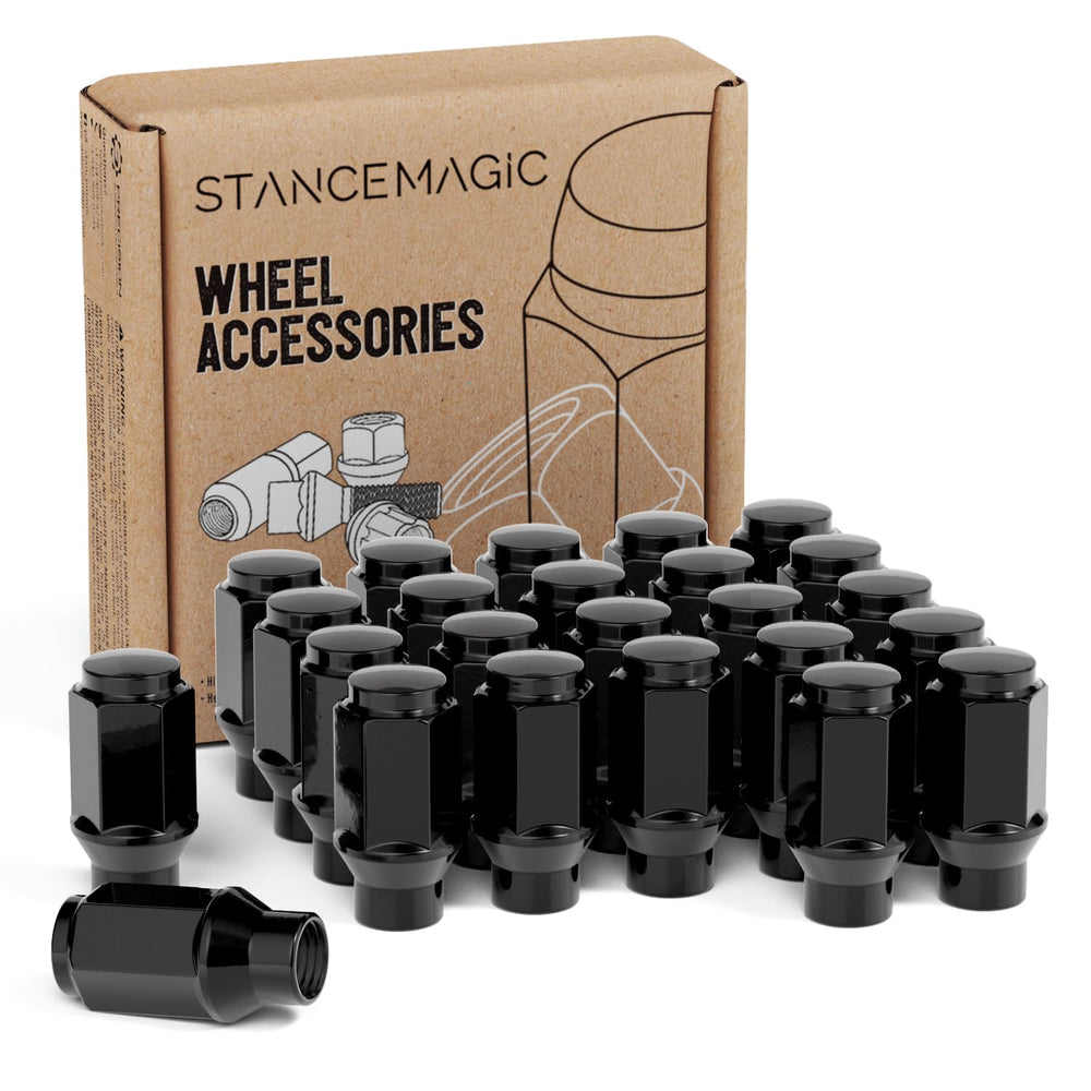 24pcs Black Bulge Lug Nuts - 1/2x20 Threads - 1.75 inch Length - ET Style - C...