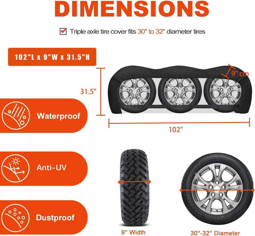 2 Pack Triple Axle Tire Cover, Fits 30" to 32" Tires, Heavy Duty Wa...