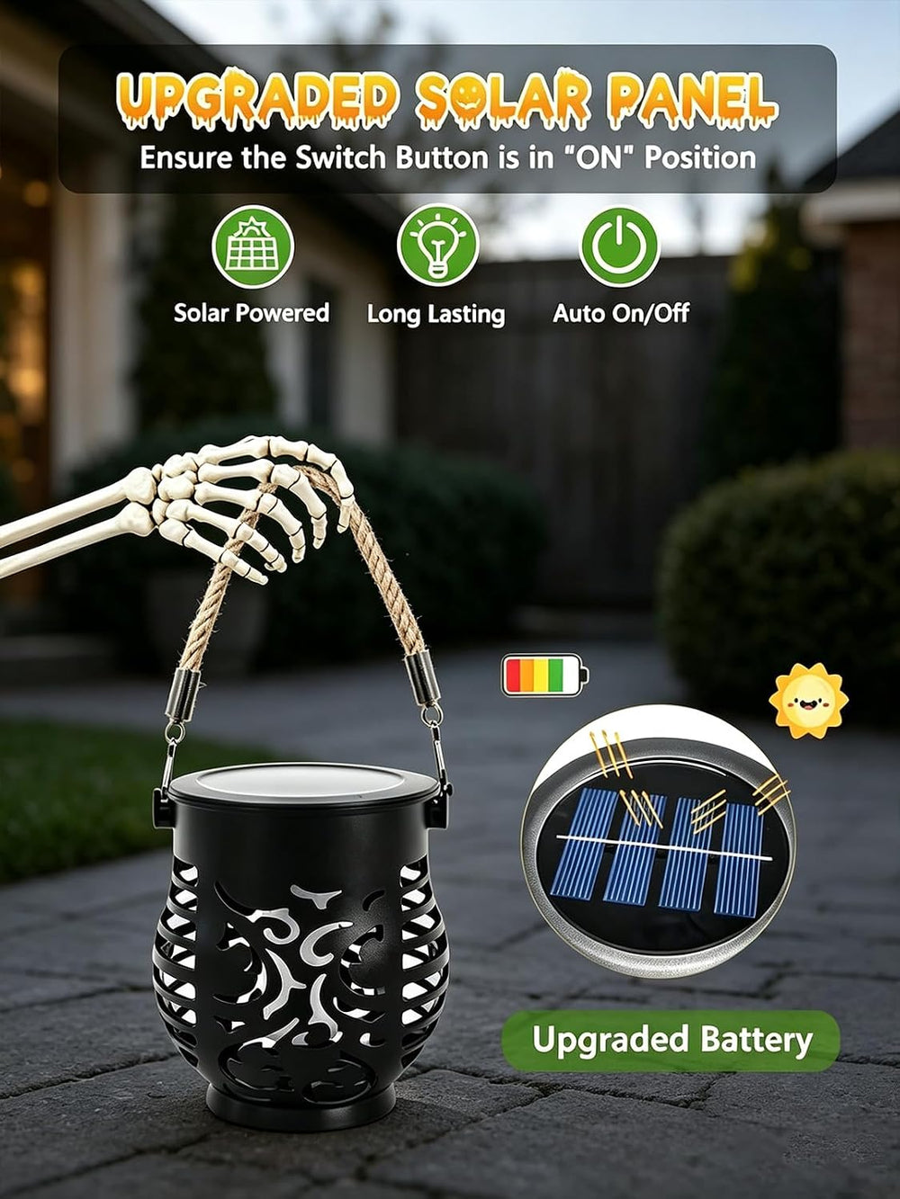4 Pack Solar Lanterns Outdoor Waterproof Flickering Flame Halloween Lights