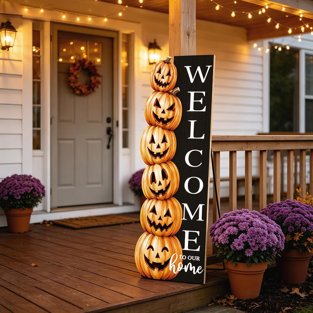 Halloween Welcome Sign for Front Door 41.5"×12.5" Spooky Pumpkin Ya...