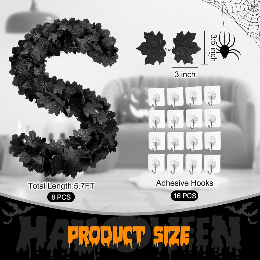 Joyhalo 8 Pack 5.7FT Halloween Garland Black Leaf Garland for Mantle, Artific...