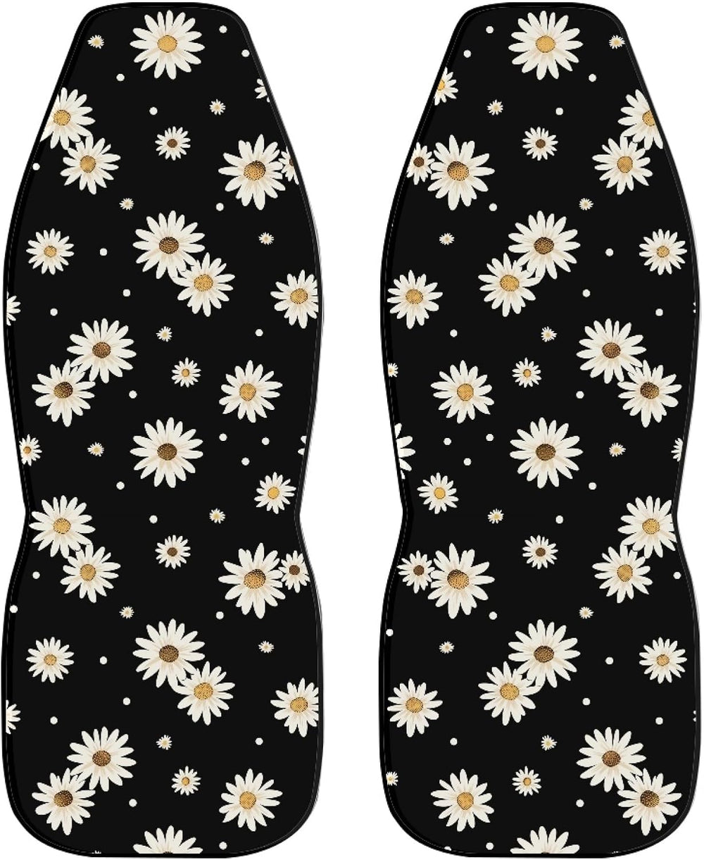 Car Seat Covers Set of 2, Greey Daisy Flower Front Bucket Seats Protector Aut...