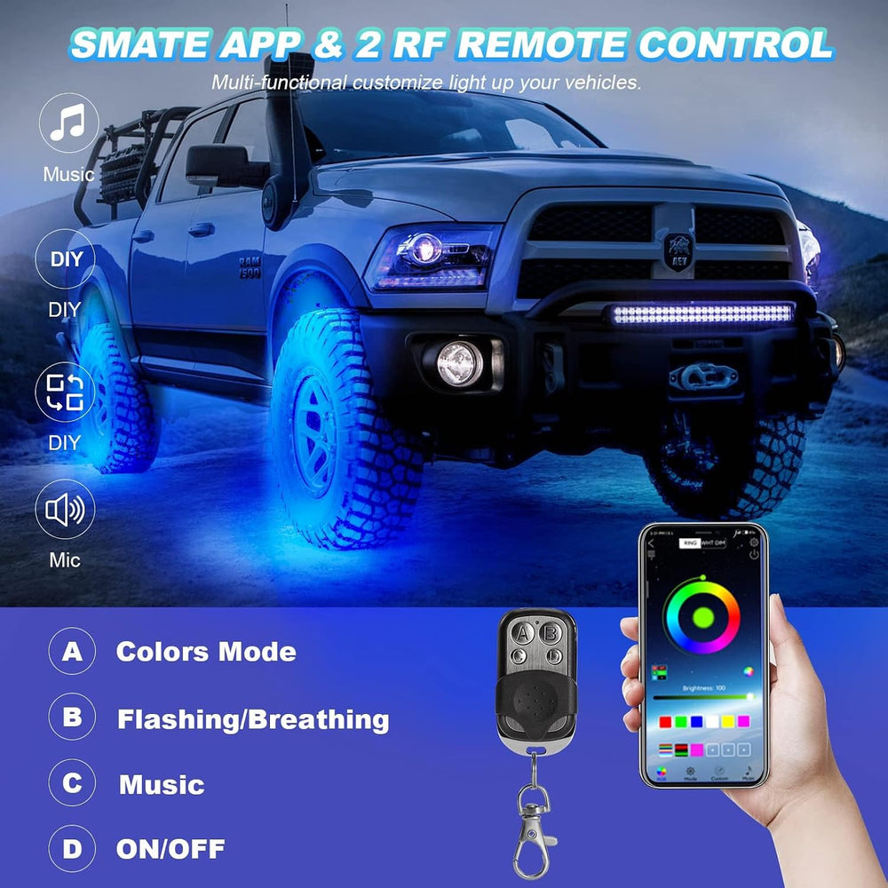 RGB LED Rock Lights Kit, 4 Pods Rock Lights for ATV UTV RZR SXS Golf Cart Tru...